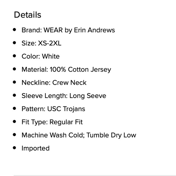 NWT USC Trojans Women’s Medium white long sleeve Tshirt - Picture 3 of 3